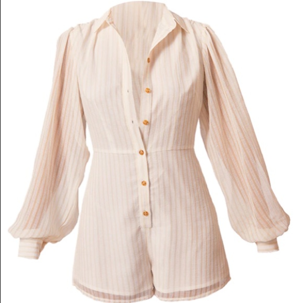 Stone Stripe Balloon Sleeve Shirt Romper